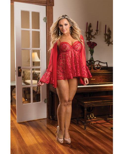 Lace Babydoll & Coat Red 3x