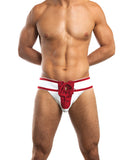 Jack Adams Footballer Lace Up Jockstrap 3" Waistband & Front Lacing White-red Lg