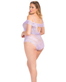 Aline Off The Shoulder Lace Romper W-tie Front Lilac 1x-2x