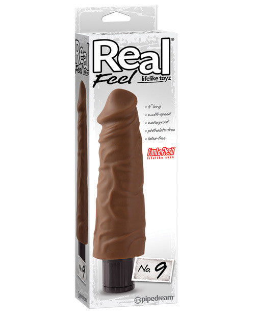 Real Feel No. 9 Long 9" Waterproof Vibe - Brown Multi Speed