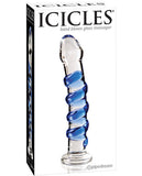 Icicles No. 5 Hand Blown Glass Massager - Clear W-blue Swirls