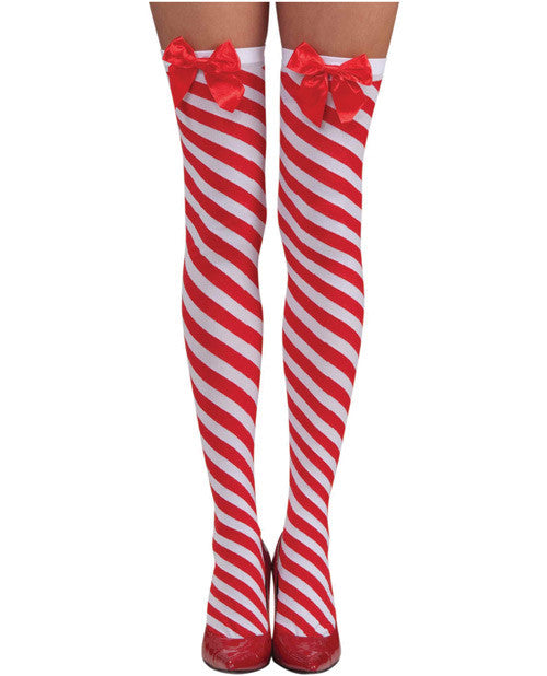 Candy Cane Thigh Highs Red-white O-s