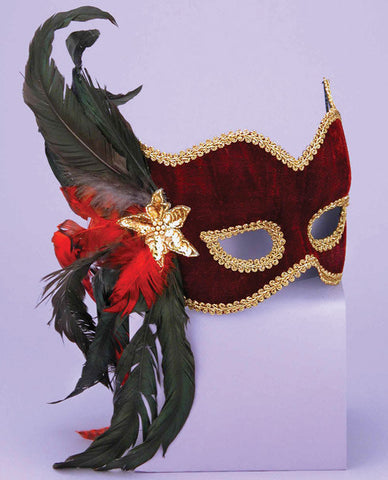 Karneval 1-2 Mask - Feathers Maroon