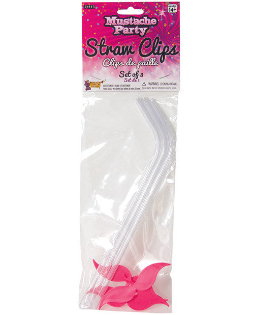 Mustache Party Straw Clips - Pink Pack Of 3