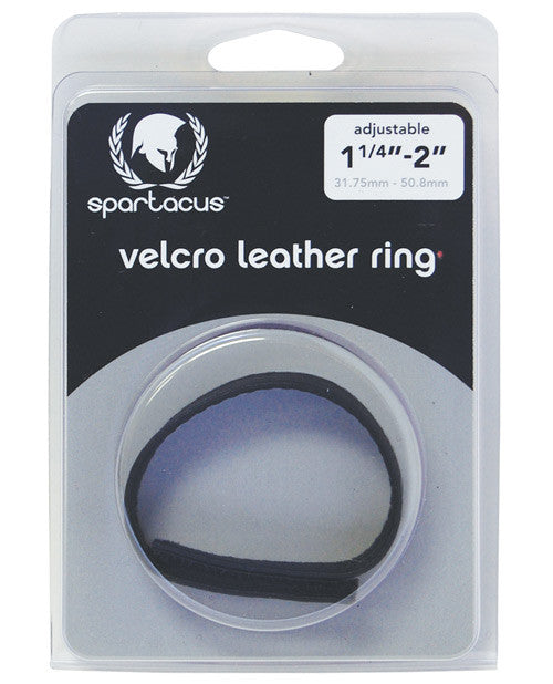 Leather Sewn Velcro Cock Ring - Black