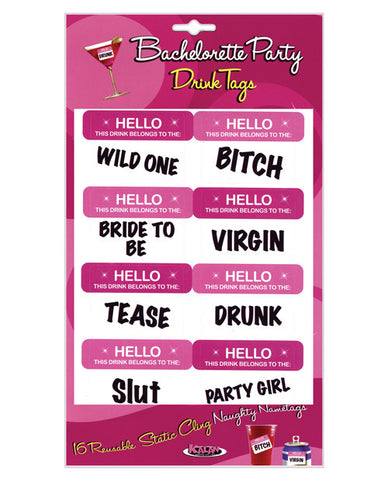 Bachelorette Party Drink Tags - 16 Reusable Naughty Name Tags