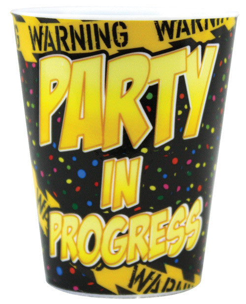 Warning Party In Progress Plastic Shot Glass