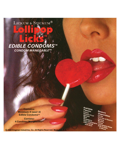 Lollipop Licks Edible Condoms - Asst. Flavors Box Of 4