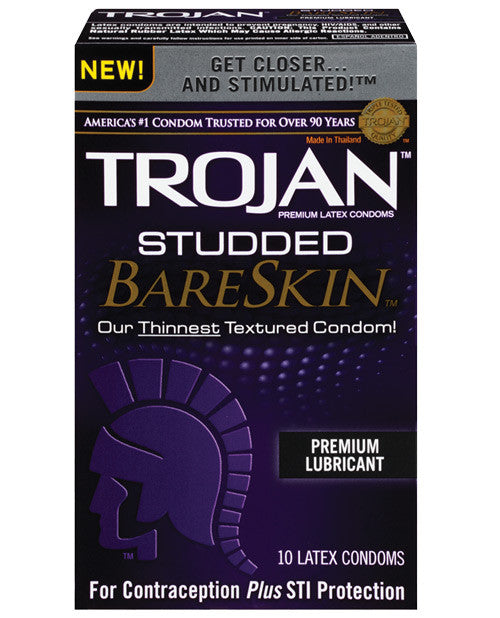 Trojan Studded Bareskin Condoms - Box Of 10