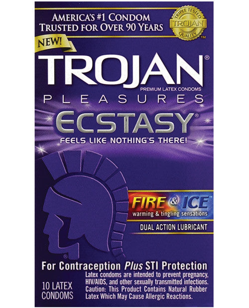 Trojan Pleasures Ecstasy Fire & Ice Condoms - Box Of 10