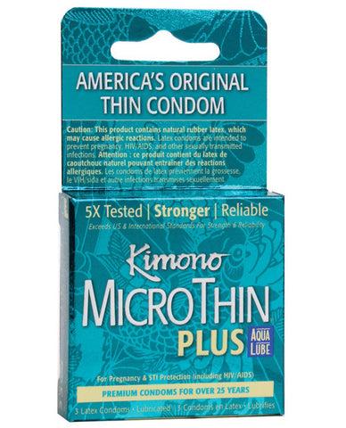 Kimono Micro Thin Aqua Lube Condom - Box Of 3