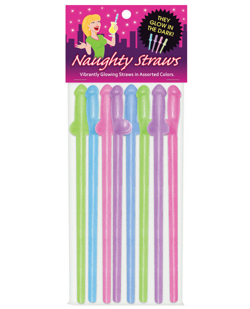 Glow In The Dark Penis Straws - Asst. Colors Pack Of 8