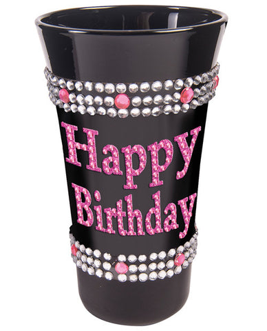 Happy Birthday Shot Glass W-pink Stones - Black