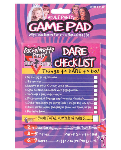 Bachelorette Party Outta Control Dare Checklist Game