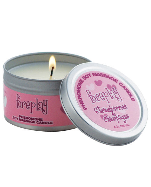 Foreplay Pheromone Soy Massage Candle - 4 Oz Strawberries & Champagne