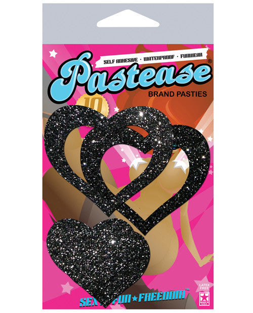 Pastease Glitter Peek A Boob Hearts - Black