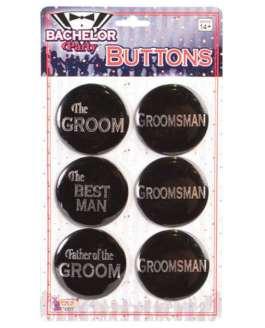 Bachelor Party Groom Buttons - Asst. Pack Of 6