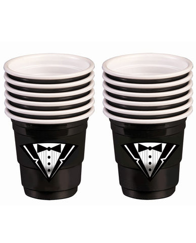 Bachelor Tuxedo Plastic Shot Glasses - Black Set Of 12