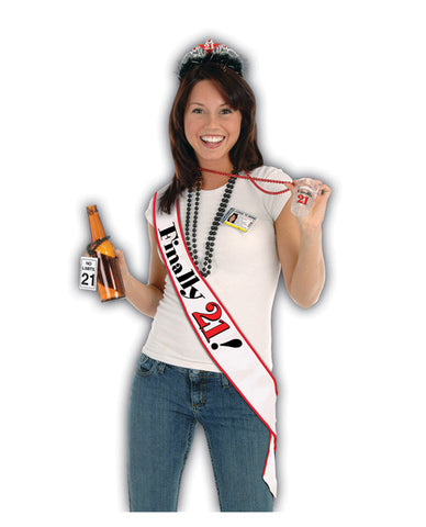 Finally 21 Birthday Sash - White