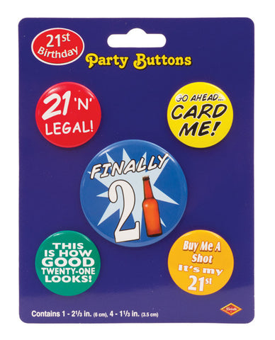 21st Birthday Party Buttons - Pack Of 5