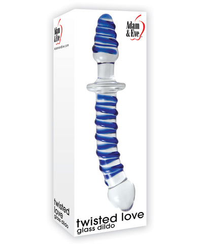 Adam & Eve Twisted Love Glass Dildo - Clear-blue