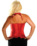 Halter Floral Print Corset W-hook & Eye Closures & Acrylic Boning Red 32