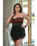 Lycra-mesh Babydoll W-padded Cups & G-string Black-red 1x-2x