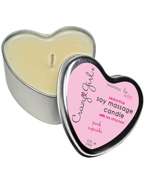 Crazy Girl Soy Massage Heart Candle - 4 Oz Pink Cupcake