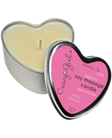 Crazy Girl Soy Massage Heart Candle 4 Oz - Plumeria