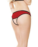 Holiday Stretch Velvet Crotchless Panty W-velvet Elastic Waist Red-black Qn