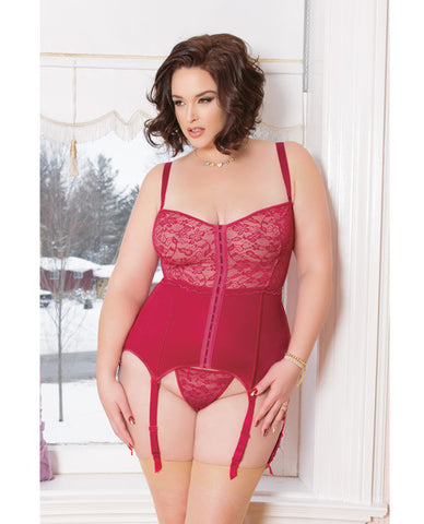 Valentines Powernet Corset W-stretch Lace, Boning & Removable Straps & Garters Blushberry 3x-4x