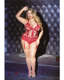 Valentine Sheer Nylon Bustier W-underwire, Satin Casings, Adjust Straps & Remov Garters Red-nude