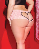 Valentine Stretch Lace Crotchless Panty W-back Heart Cut Out Pink-black Qn