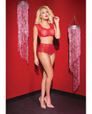 Valentine Stretch Lace Crotchless Panty W-back Heart Cut Out Red-black O-s