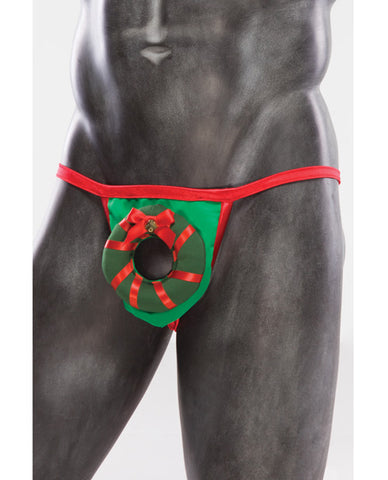 Holiday Mens Peek A Boo Wreath G-string Green-red O-s