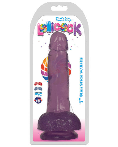 Curve Toys Lollicock 7" Slim Stick W-balls - Grape Ice