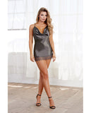 Silky Satin Chemise W-cowl Neck, T-back Strap & Lace Hem Slate Sm