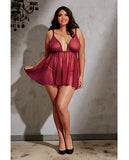 Stretch Mesh Babydoll W-attached Gold Chain Neckline, Adju Hip Straps & G-string Garnet 1x