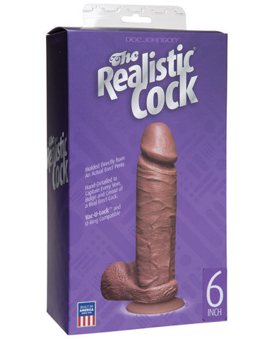 6" Realistic Cock W-balls - Brown