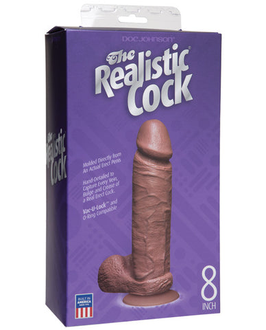 8" Realistic Cock W-balls - Brown