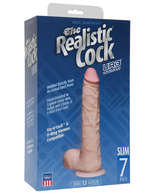 Realistic 7" Ultraskyn Slim Cock W-balls - White