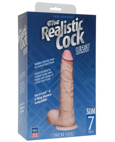 Realistic 7" Ultraskyn Slim Cock W-balls - White