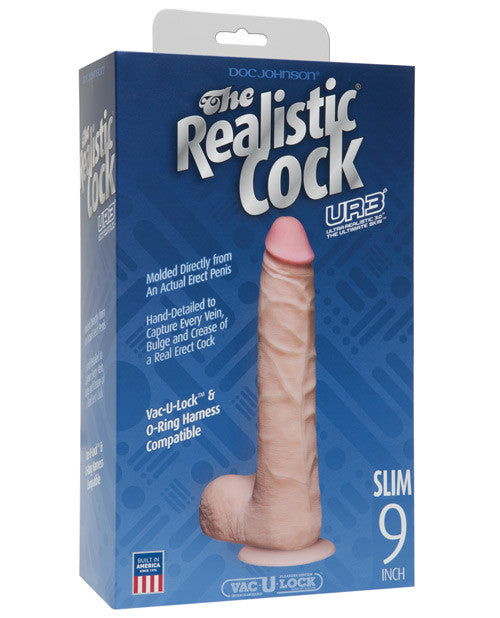 Realistic 9" Ultraskyn Slim Cock W-balls - White