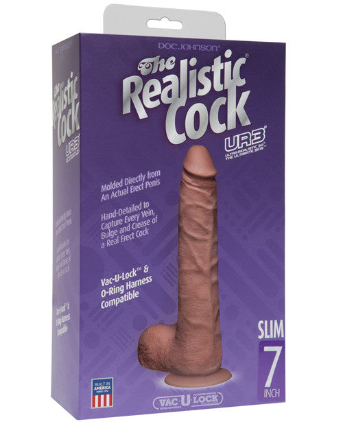 Realistic 7" Ultraskyn Slim Cock W-balls - Brown