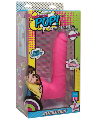 American Pop Revolution Ultraskyn 7" Dong W-balls & Suction Cup - Pink