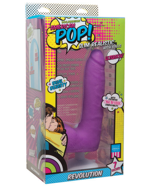 American Pop Revolution Ultraskyn 7" Dong W-balls & Suction Cup - Purple