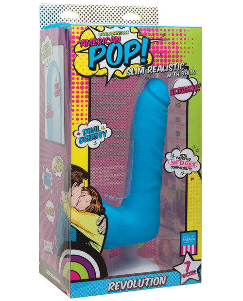 American Pop Revolution Ultraskyn 7" Dong W-balls & Suction Cup - Blue