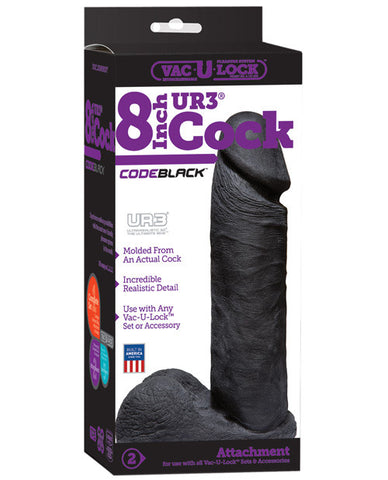 Vac U Lock Code Black Ultraskyn 8" Realistic Cock W-balls