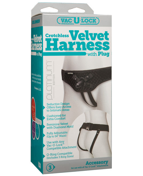 Vac-u-lock Velvet Crotchless Harness W-plug - Black