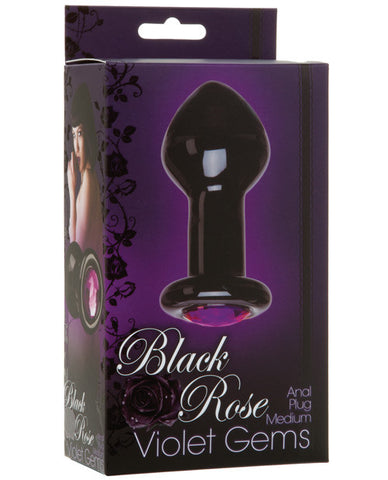 Black Rose Crystal Butt Plug - Medium